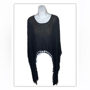 RAGA TASSELED Beaded Black Size Med poncho top Anthropologie